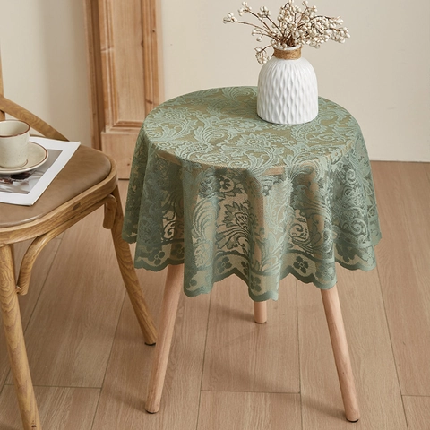 Französisches Pastorelles Rundes Tischtuch Durchbrochene Blumen Spitze Hitzebeständig Wellenrand Retro Vintage Kaffee Tischdecke