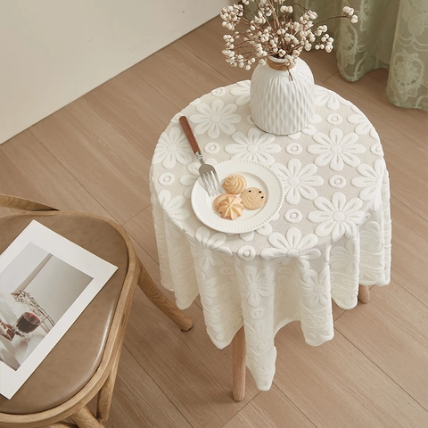 Τραπεζομάντιλο Δαντέλα Polyester 3D Floral Ηλίανθος Μαργαρίτα Διάτρητο Στρογγυλό Ορθογώνιο Ρετρό Κομψό Σπίτι Διακοσμητικό