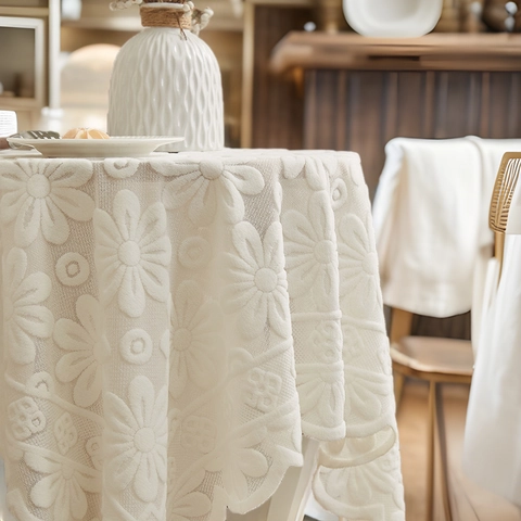 Verse Botanische Bloemen Madeliefje Patroon Vierkant Tafelkleed Polyester 3D Jacquard Kant Stofdicht Decoratieve Tafelkleed Voor Keuken Huis