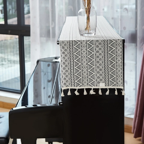 Vintage Lace Piano Cover Table Runner With Tassels American Style Bronzing Leaf Geometric Dustproof Home Decor For Living Room