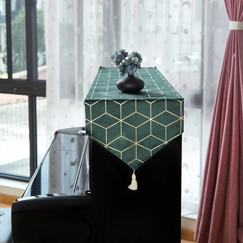Table Runner Piano Cover Cloth Velvet Geometric Tassel Lace Jacquard Decorative Dustproof Protective Home Decor Luxury
