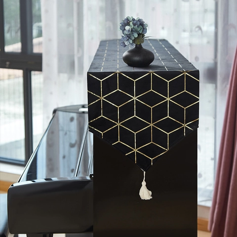 Modern Geometric Piano Cover Table Runner American Style Dustproof Polyester Decorative Scarf With Tassels For Home Decor
