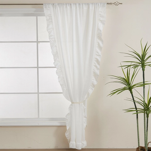 White Ruffled Sheer Curtains Polyester French Romantic Light Filtering Rod Pocket Window Scarf For Living Room Bedroom