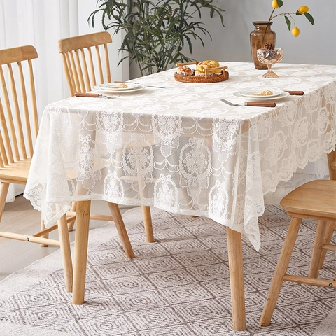 Tischdecke Französisch Retro Spitze Schmetterling Blumenmuster Wellenkante Polyester Rechteckig Staubdicht Deko Essen