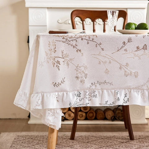 Mantel Vintage Simple Con Borde Con Volantes Poliester Floral Rectangular Cubierta De Mesa De Comedor Para Hogar Cocina