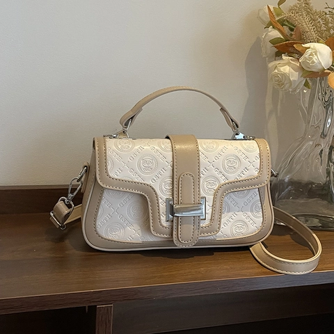 Women Fashion Embossed PU Leather Small Square Bag Letter Monogram Crossbody Shoulder Bag With Adjustable Strap Handbag