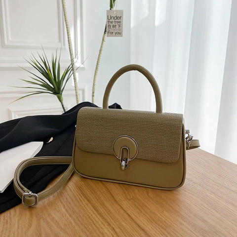 Borsa Da Donna Borsa A Tracolla In Pelle PU Texture Intrecciata Patta Chiusura In Metallo Rotonda Manico Superiore Borsa Box
