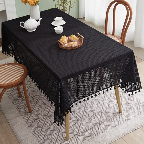 Mantel Vintage Geométrico Greca Griega Calado Con Borlas Rectangular de Poliéster Cubierta de Mesa para Decoración