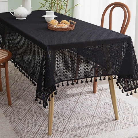 Mantel Vintage Geométrico Greca Griega Calado Con Borlas Rectangular de Poliéster Cubierta de Mesa para Decoración