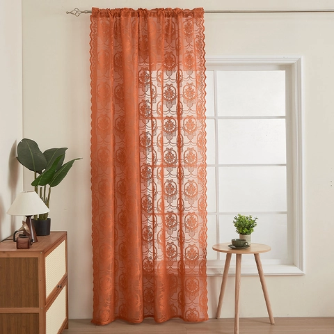 French Vintage Butterfly Lace Curtain For Living Room Bedroom Polyester Semi Shading Rod Pocket Scalloped Edge Window Drapery