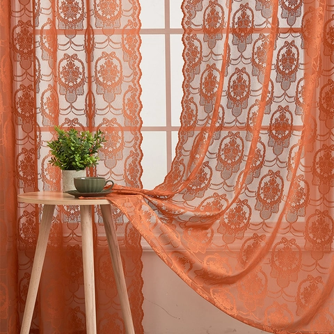 French Vintage Lace Window Curtains Rod Pocket Semi Transparent Butterfly Floral Scalloped Edge Polyester