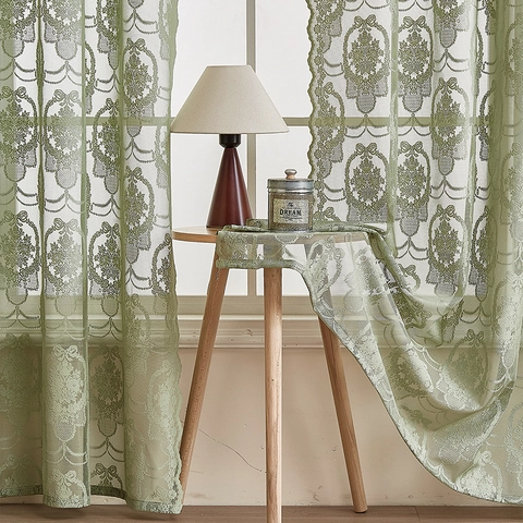 French Vintage Lace Curtains Butterfly Floral Damask Pattern Light Filtering Sheer Rod Pocket Window Drapes For Living Room