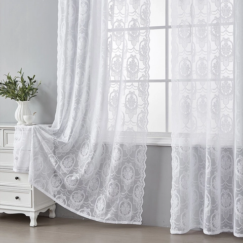 French Vintage Butterfly Floral Lace Curtains Sheer Tulle Window Drapes Rod Pocket Light Filtering For Living Room