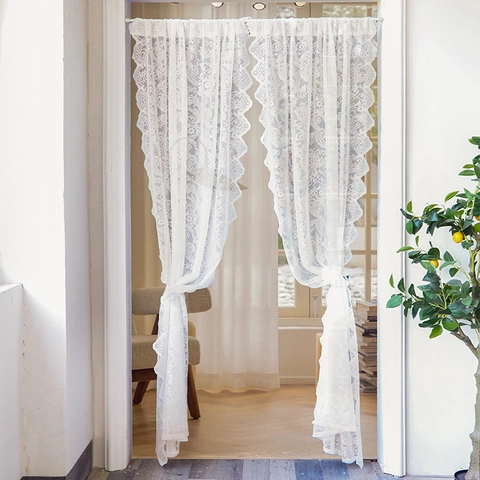 Spitzen Türvorhang Französisch Vintage Floral Schlafzimmer Trennwand Halbtransparent Dekorativ Weiß Polyester Kettengewirke