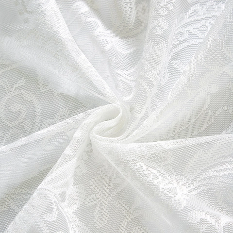 Rideau de Porte en Dentelle Blanche Rétro Français Jacquard Floral Semi Transparent Cloison Bord Festonné Décoration Maison