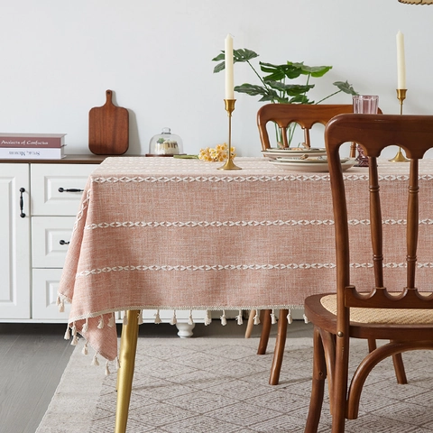 Mantel Bohemio de Mezcla de Algodón Con Borlas Rectangular Estilo Campo Americano Bordado Decorativo Para Mesa