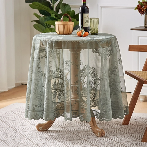 Spitzen Tischdecke Französisch Pastoral Blumen Rund Tischbezug Rüschenkante Rutschfest Hitzebeständig Vintage Retro Home Dekor