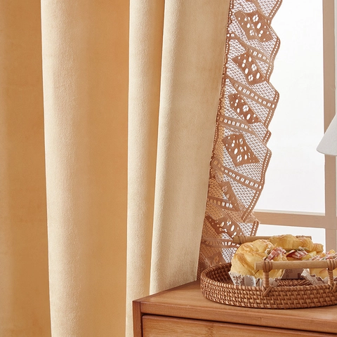 Solid Velvet Blackout Curtains With Lace Trim Grommet Top Thermal Insulated Curtains For Living Room Bedroom Window Drapes