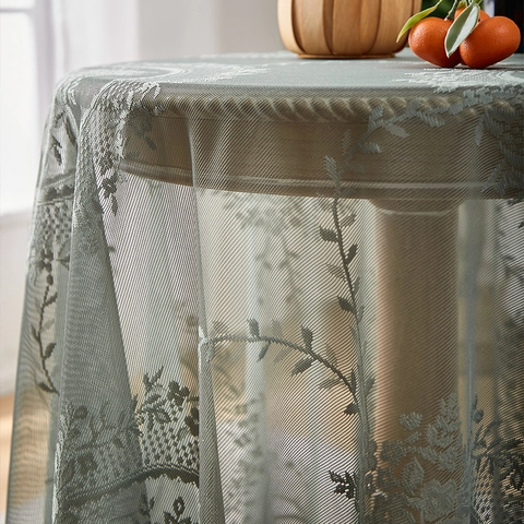 Spitzen Tischdecke Französisch Pastoral Blumen Rund Tischbezug Rüschenkante Rutschfest Hitzebeständig Vintage Retro Home Dekor