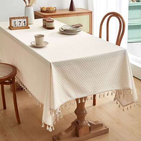 Vintage Pastorale Rechteckige Tischdecke Baumwoll-Leinen-Mischung Staubdicht Dekorative Tischdecke Mit Quasten Für Zuhause Küche