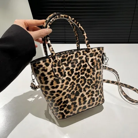 Damen Eimer Tasche Mit Leopardenmuster PU Leder Verstellbarer Riemen Trendy Sweet Cool Stil Handtasche Umhängetasche