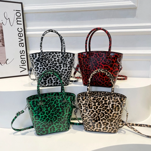 Damen Eimer Tasche Mit Leopardenmuster PU Leder Verstellbarer Riemen Trendy Sweet Cool Stil Handtasche Umhängetasche