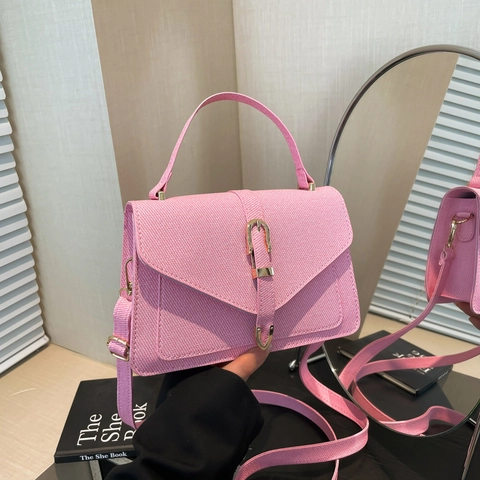 Women Textured PU Leather Crossbody Bag Fashion Small Square Handbag Envelope Flap Golden Buckle Adjustable Strap