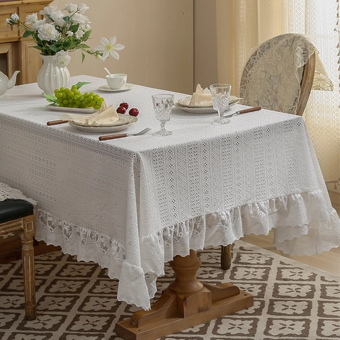 Nappe En Dentelle Ajourée Rectangle Polyester Bordure À Volants Rétro Français Antipoussière Décoration De Maison