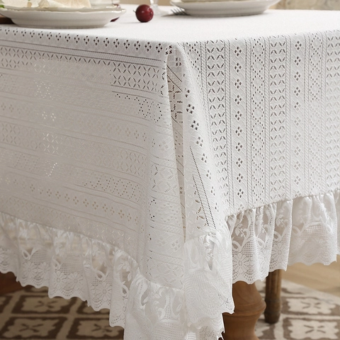 Nappe En Dentelle Ajourée Rectangle Polyester Bordure À Volants Rétro Français Antipoussière Décoration De Maison
