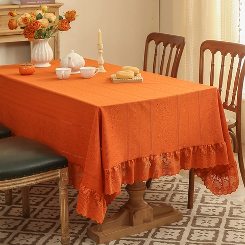 Nordische Retro Spitze Tischdecke Polyester Hohl Jacquard Rüschenrand Dekorative Esstischabdeckung Für Haus Küche
