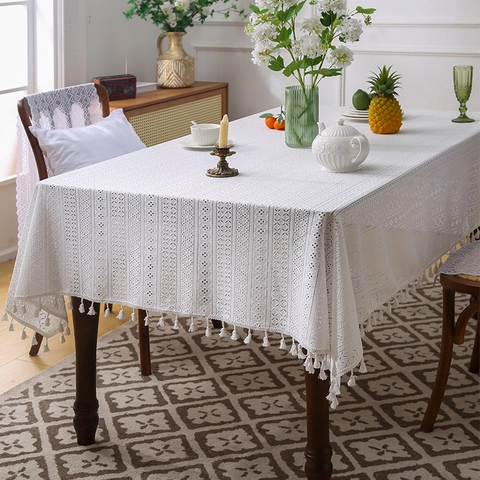 Amerikanische Rustikale Spitze Tischdecke Rechteckig Häkeln Mit Quasten Böhmische Vintage Esszimmertisch Dekoration