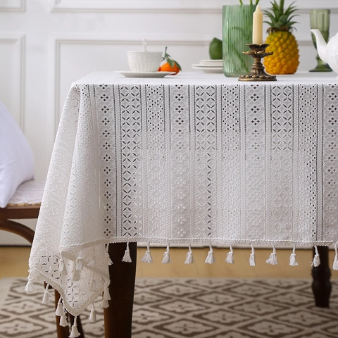 Amerikanische Rustikale Spitze Tischdecke Rechteckig Häkeln Mit Quasten Böhmische Vintage Esszimmertisch Dekoration