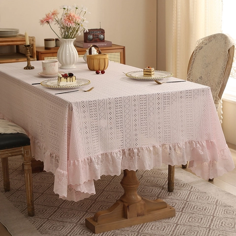 Elegante Tovaglia In Pizzo Poliestere Svuotato Copritavolo Rettangolare Con Bordo A Volant Per Sala Da Pranzo Stile Country Francese