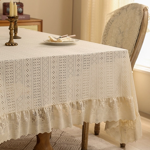 Tovaglia In Pizzo Vintage Poliestere Traforato Copertura Per Tavolo Da Pranzo Con Bordo A Volant Arredamento Country Francese Nordico Elegante