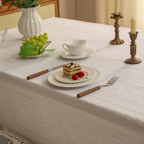 Vintage Spitze Tischdecke Bestickt Floral Hohlsaum Rüschenrand Für Esstisch Französisch Romantische Heimdeko