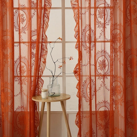 Tende Velate in Pizzo Floreale Vintage Francese con Tasca per Asta Pannelli in Voile con Bordo a Volant per Soggiorno Camera da Letto Decorazioni Finestra