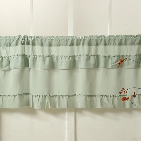 American Style Polyester Rod Pocket Cafe Curtain Tiered Ruffles Short Valance For Kitchen Small Window Bathroom Decor