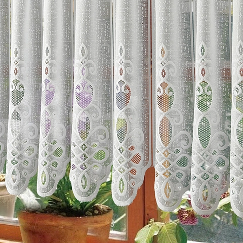 White Lace Coffee Curtain Rod Pocket Jacquard Sheer Half Curtain For Kitchen Cabinet Door Decorative Nordic Style