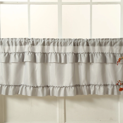 American Pastoral Tiered Ruffle Cafe Curtain Solid Color Polyester Valance Rod Pocket Half Curtain For Window Cabinet Decor