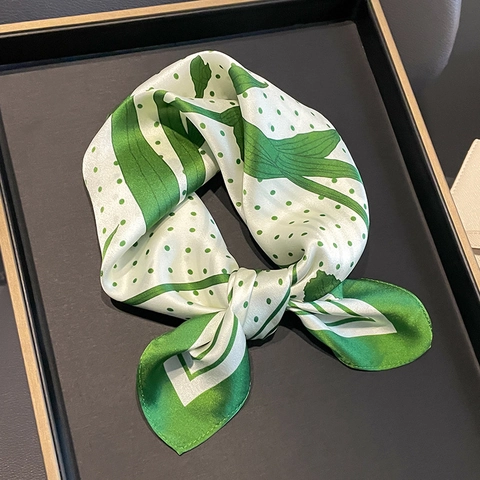 Foulard Carré En Satin De Mûrier Imprimé Floral À Pois Élégant Écharpe De Cou Mode Femmes Bureau