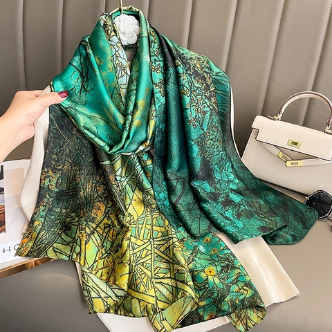 Sciarpa In Imitazione Raso Con Stampa Floreale E Uccelli Per Donna Grande Scialle Da Spiaggia Versatile Protezione Solare Accessorio Elegante