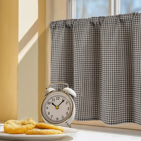 Modern Simple Pastoral Fabric Door Curtain Plaid Lemon Lavender Embroidery Partition Cafe Curtain For Kitchen Bedroom Home Decor