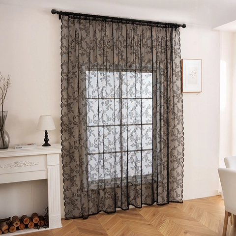 Vintage American Style Polyester Lace Curtain Floral Pattern Semi Sheer Mesh Window Screen For Bedroom Balcony Decor