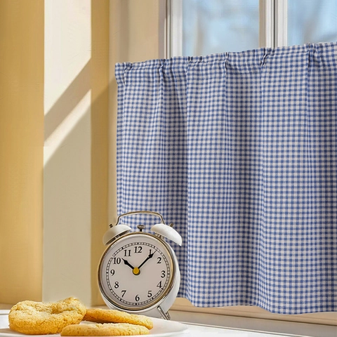 Polykotton Stoff Kaffeevorhang Kurzvorhang Gingham Kariert Zitrone Floral Lavendel Stickerei Pompon Trennvorhang Für Küche Schlafzimmer Wohnzimmer