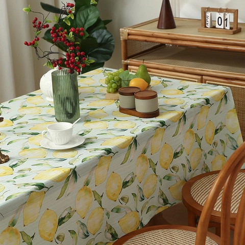 Lemon Tree Print Polyester Tablecloth Pastoral Rural Style Waterproof Table Cover Rural Cafe Curtain Door Curtain For Dining Room