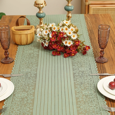Lace Table Runner Polyester Floral Hollow Out With Tassels American Retro French Country Style Decor