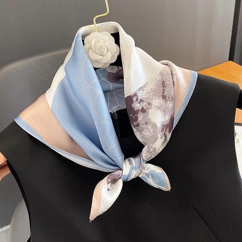 MoerbeiSatijn Vierkante Sjaal Bloemenprint Inktwassing Elegante Decoratieve Halsdoek Voor Dames Zachte Satijnglans