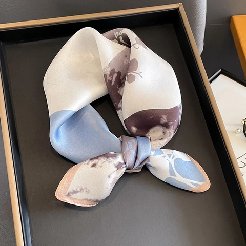 MoerbeiSatijn Vierkante Sjaal Bloemenprint Inktwassing Elegante Decoratieve Halsdoek Voor Dames Zachte Satijnglans