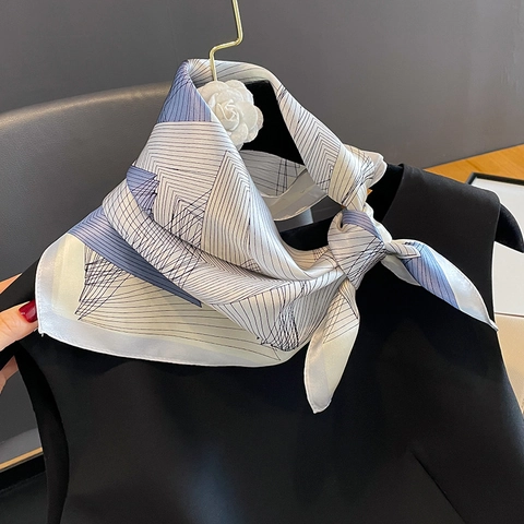 Mulberry Satin Square Scarf Elegant Abstract Geometric Print Neck Kerchief For Women Lightweight Smooth Texture Accessory