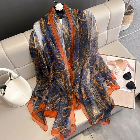 Sciarpa Lunga Leggera Donna Motivo Paisley Scialle Protezione Solare Spiaggia Stile Bohemien Accessorio Vintage